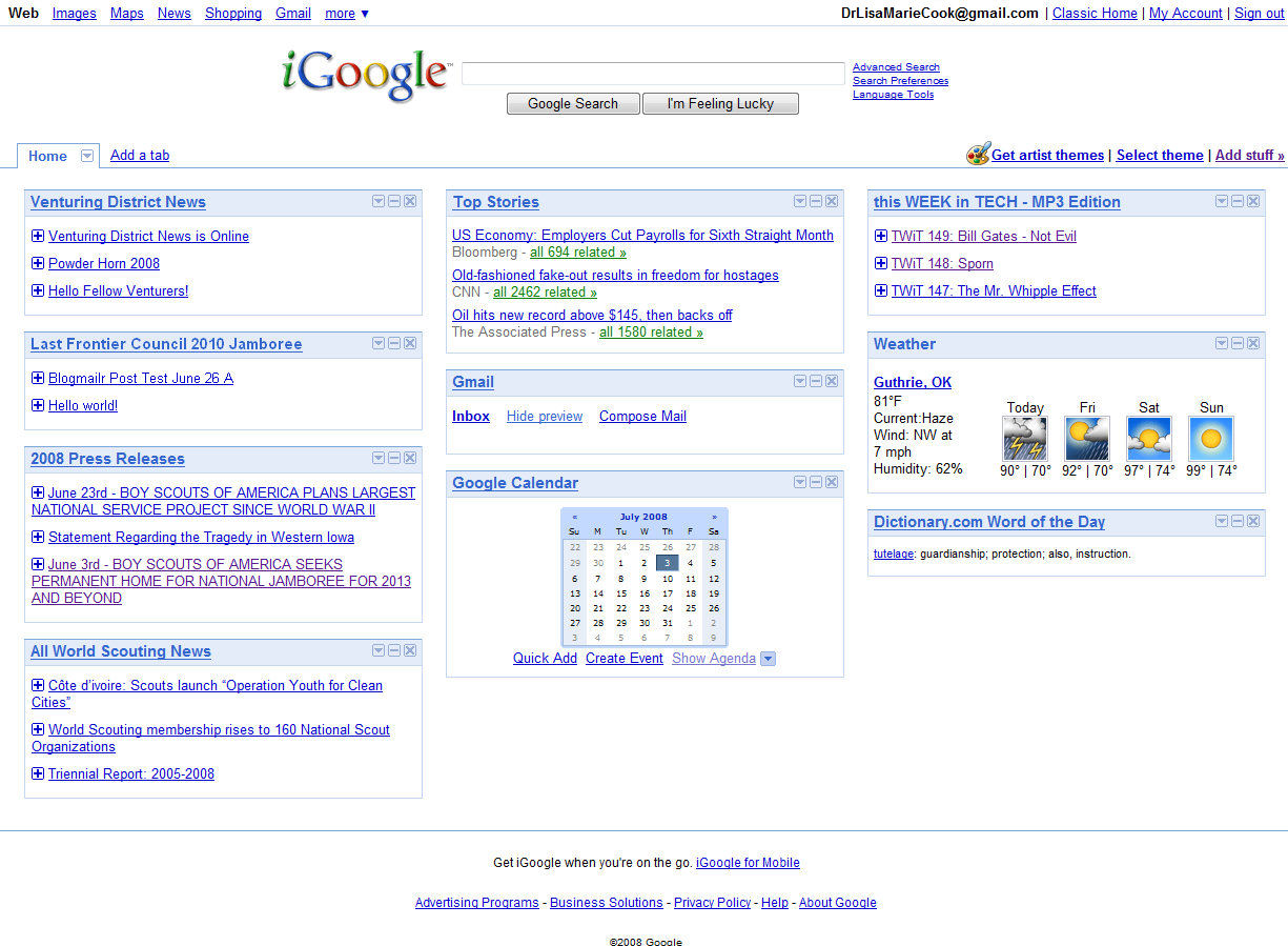 Using iGoogle to review RSS feeds